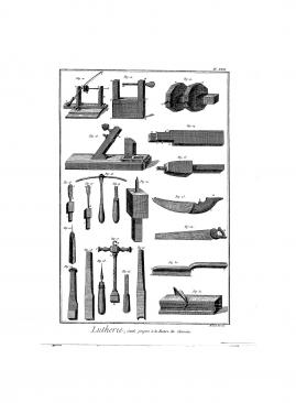 Werkzeuge zum Cembalobau (aus der Encyclopédie, Art. "Lutherie")