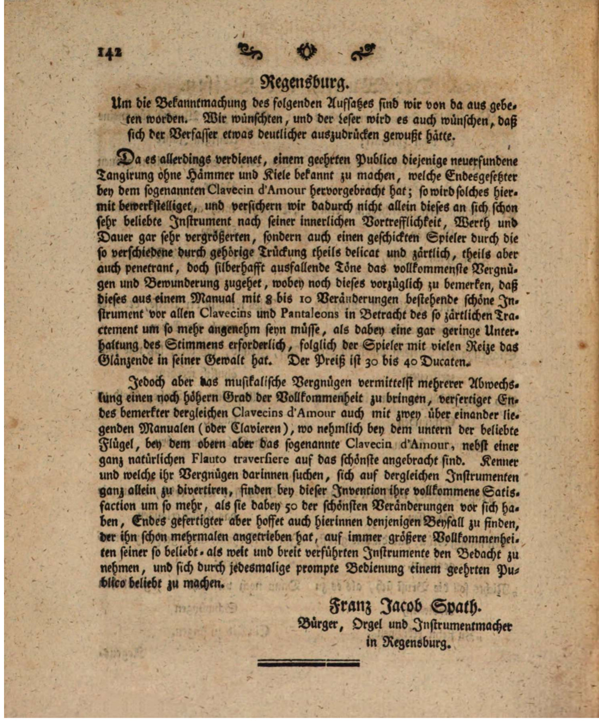 aus Hiller, Wöchentliche Nachrichten von der Musik 1770