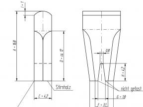 technische Zeichnung eines Diskant-Hammerkopfes