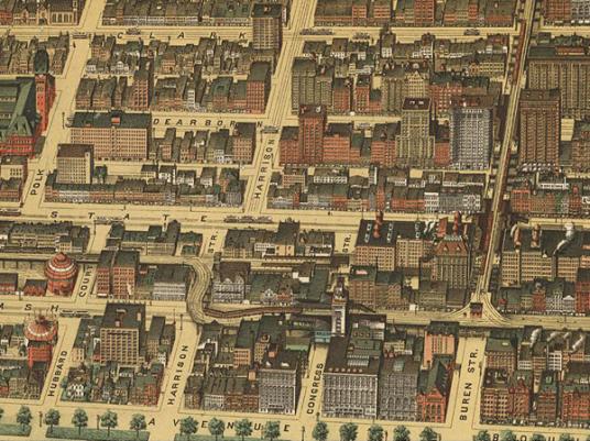 Ausschnitt aus einem Vogelschauplan von Chicago (1898), Washington Library of Congress