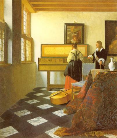 Ein Ruckers-Virginal auf einem Gemälde von Vermeer "Die Musikstunde", ca 1662-65, Royal Collection, St. James' Palace, London