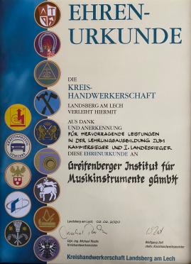 Eine Ehrung die wir im Rahmen der Ausbildung erhalten haben