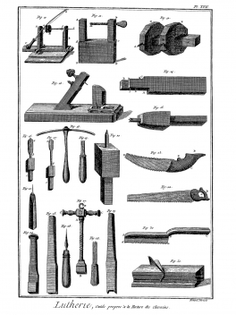 Werkzeuge zum Cembalobau (aus der Encyclopédie, Art. "Lutherie")