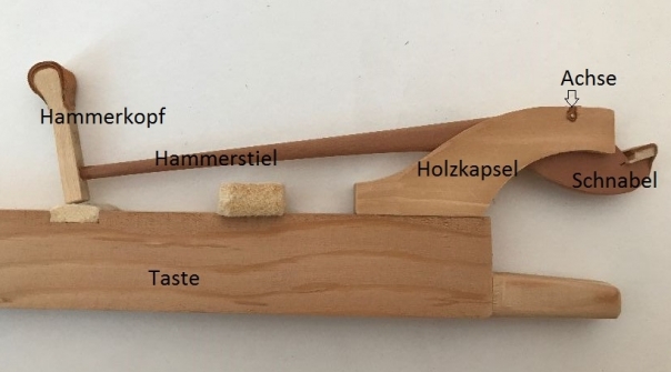 Marteau avec la fourche de marteau en bois de forme spécifique pour s'adapter à la forme arrondie de l'extrémité du manche du marteau et du bec 